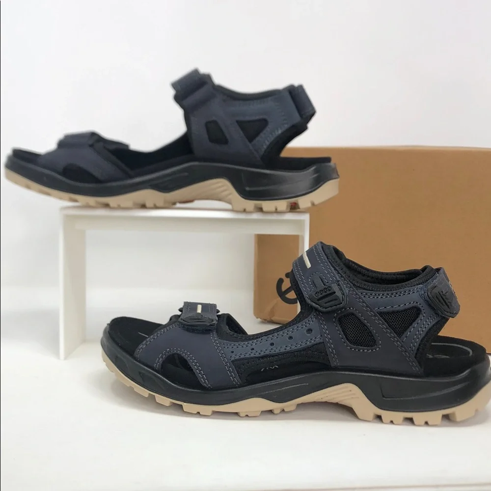 Ecco Offroad Yucatán Men’s Black Blue Cream Hiking Sandals - Size 8-8.5